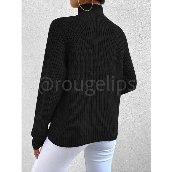 Black Cable Knit Turtleneck Pullover Sweater Asymmetrical Buttons Long Sleeve - Picture 4 of 7